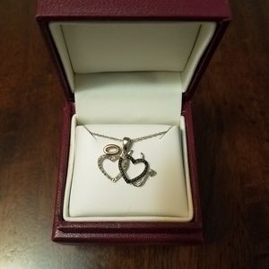 Diamond Angel and Devil Hearts Pendant Necklace